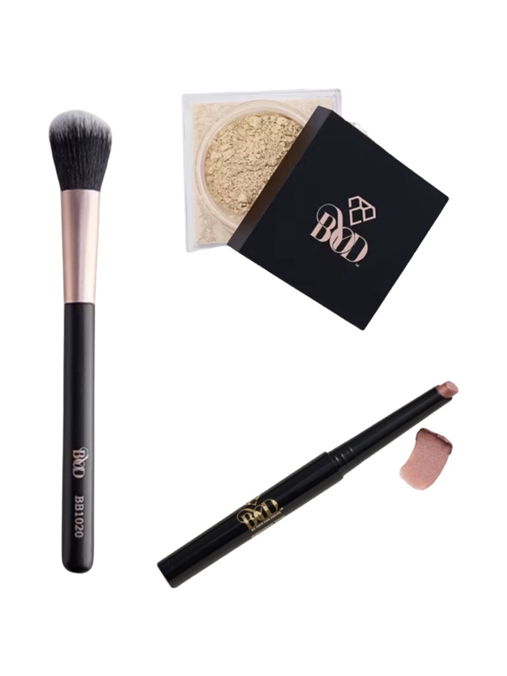 NWT BYOD 3-Piece Beauty Bundle: Matte Magic Powder, Eyeshadow Wand & Blush Brush